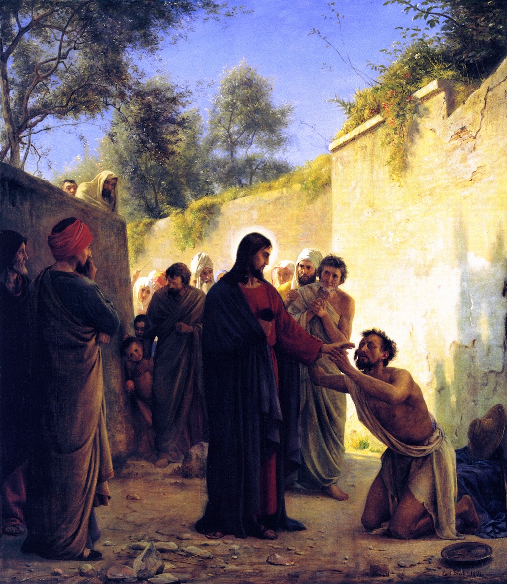 Jesus heals the blind man, painting by Carl Bloch