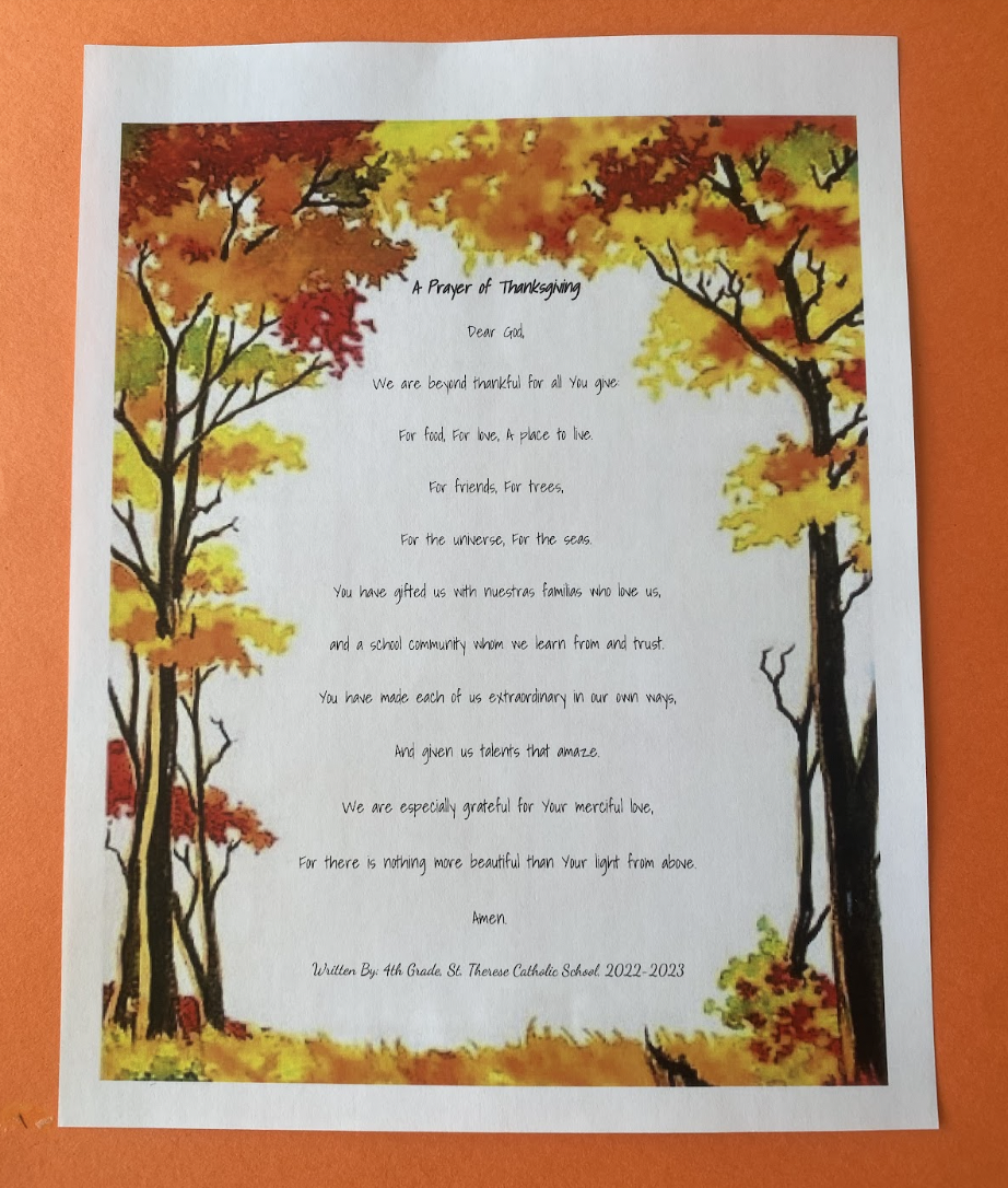4th Grade Class Gratitude Prayer
