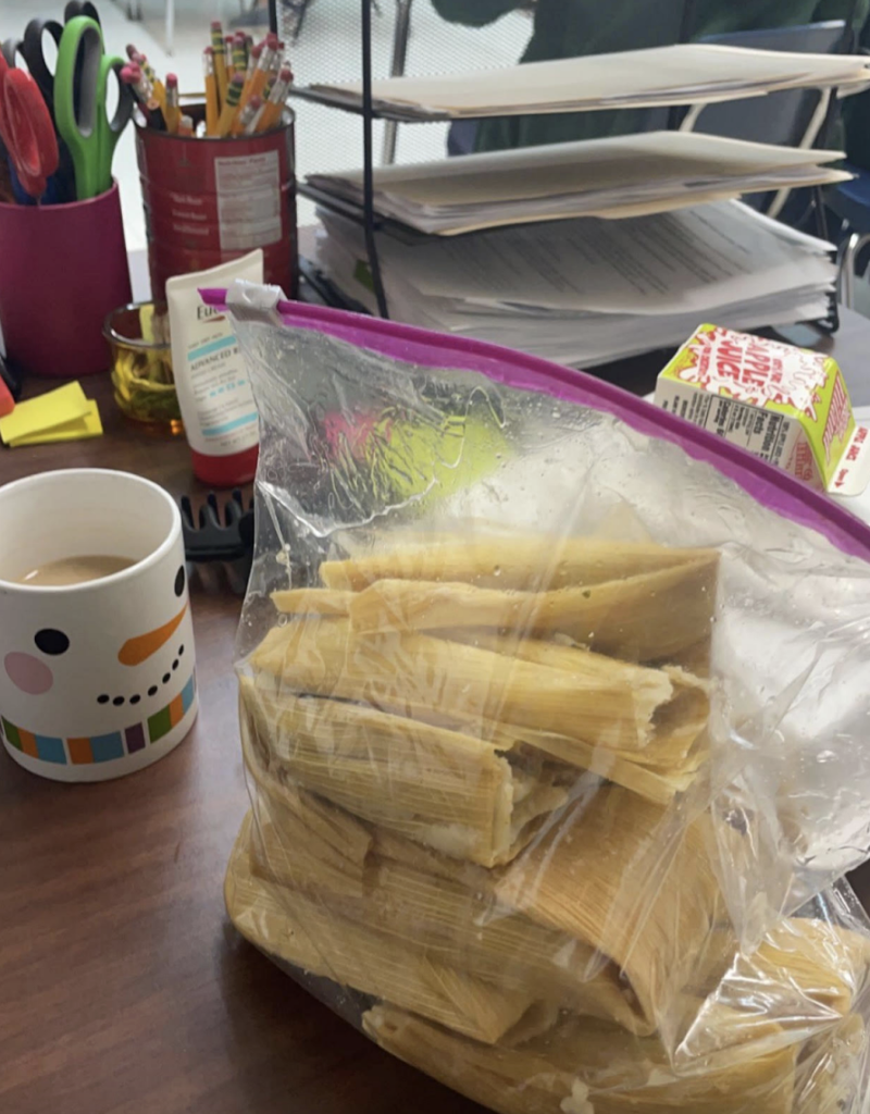Tamales on Ms. Leon's Desk