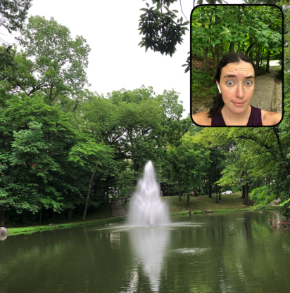 Megan's BeReal of her and a park on her run in Indianapolis