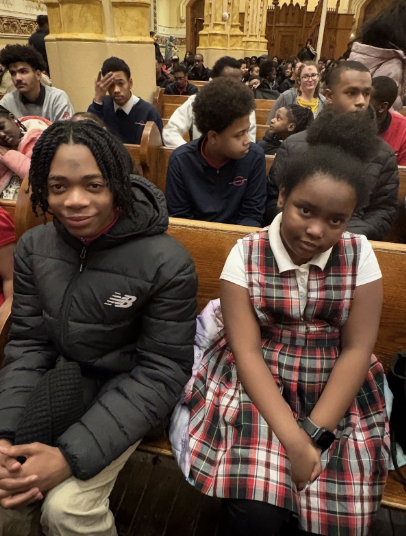 High school students from Cleveland Central Catholic sit next to their elementary school prayer partners from St. Stanislaus during our Ash Wednesday Mass.