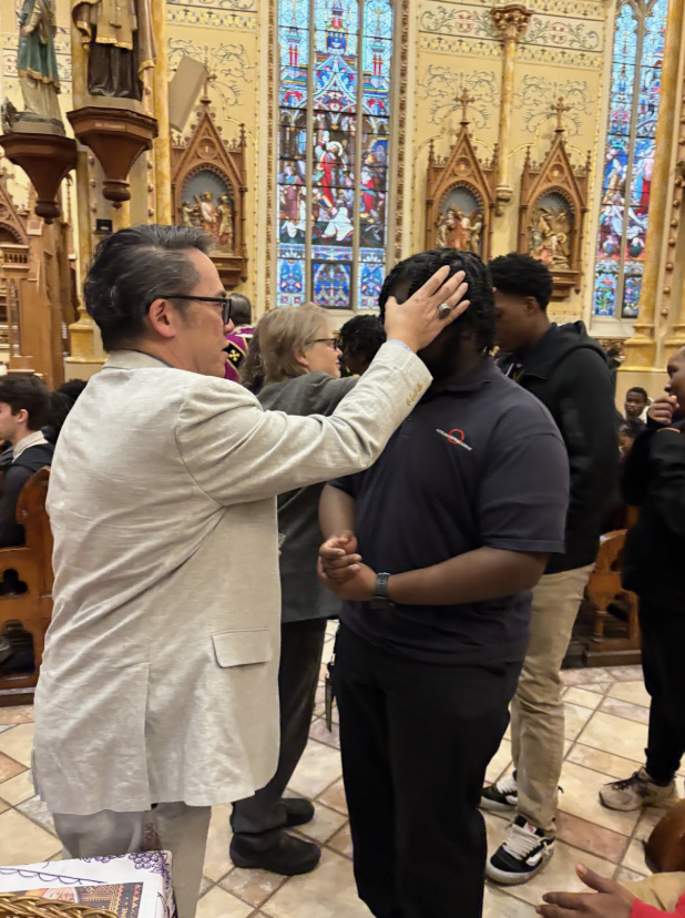 Mr. Yeh and Sr. Allison Marie distributing ashes on Ash Wednesday (can you find Mr. Glasgow hiding in this photo?)