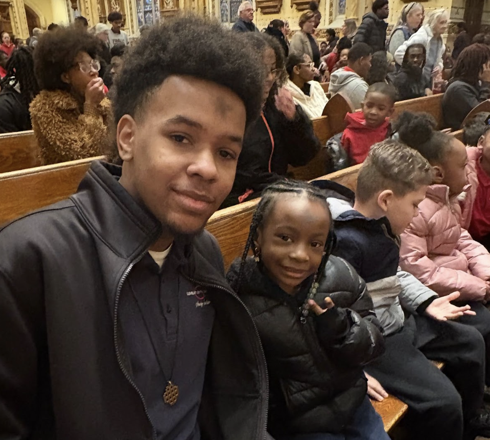 High school students from Cleveland Central Catholic sit next to their elementary school prayer partners from St. Stanislaus during our Ash Wednesday Mass.